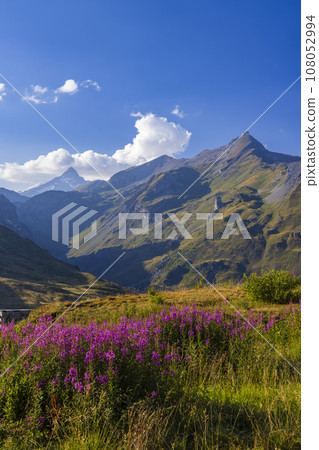 Landscape near Col du Petit-Saint-Bernard with Mont Blanc, on border France and Italy 108052994