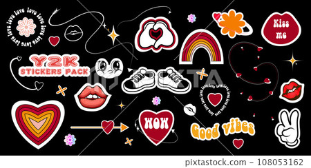 Y2K style sticker set. Groovy Y2K style sticker set. Groovy 108053162