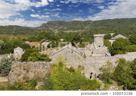View of the medieval village of La Couvertoirade in Larzac, Aveyron, France 108053186