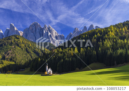 Beautiful landscape of Italian dolomites near Santa Magdalena, South Tyrol, Italy 108053217