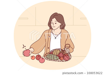 Woman with fresh vegetables and fruits 108053622