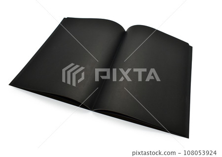 blank open black notebook isolated on white background, craft paper texture 108053924