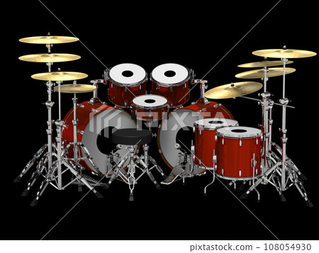 Double bass drum set_backward_red Double bass drum set_backward_red 108054930