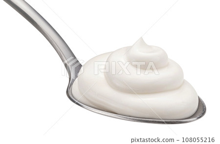 Sour cream in spoon isolated on white background 108055216