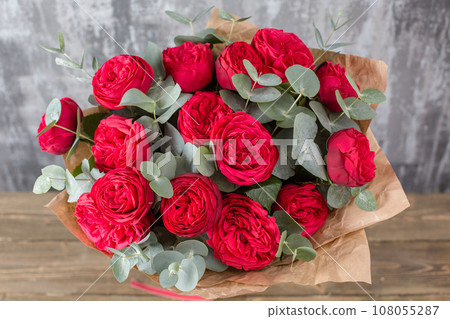 Small Beautiful bouquet of mixed flower. Floral shop concept . Beautiful fresh cut bouquet. Flowers delivery 108055287