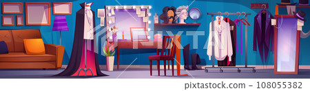 Backstage theater room with dressing, makeup area Backstage theater room with dressing, makeup area 108055382