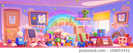 Messy kindergarten room interior 108055432