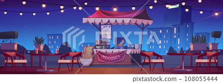 Night street food outdoor cafe market with noodles 108055444