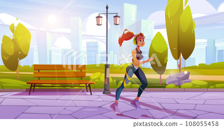 Active woman jogging in city park 108055458