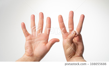 Men's hands gesture counting on fingers eight palmar side Men's hands gesture counting on fingers eight palmar side 108055686