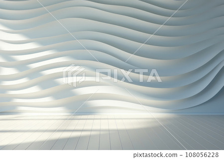 Textured wall with three-dimensional waves and a shadow from the sun on the wall. Background for product demonstration 108056228