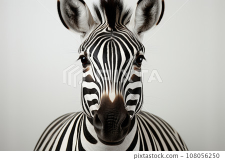 Black and white zebra portrait on white background 108056250