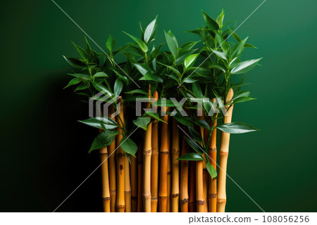 Natural bamboo seamless on green background 108056256