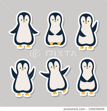 Stickers Collection of cartoon penguin. Vector illustration of Arctic cute animals. 108056694