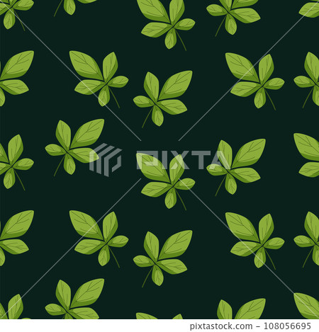 Seamless Pattern Chestnut leaves vector illustration. Botanical background wallpaper cartoon drawing of green leaves of the plant. Seamless Pattern Chestnut leaves vector illustration. Botanical background wallpaper cartoon drawing of green leaves of the plant. 108056695
