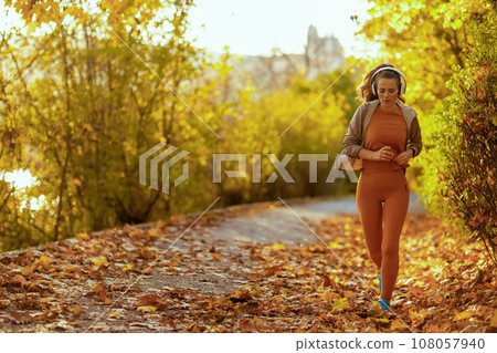 fit woman in fitness clothes in park running fit woman in fitness clothes in park running 108057940
