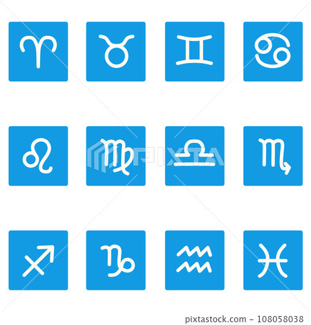 Blue zodiac square icon set Blue zodiac square icon set 108058038