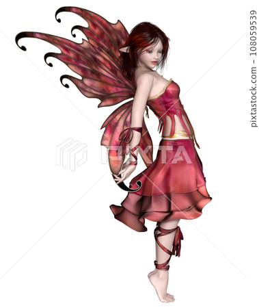 Pretty Fairy with Red Dress and Wings Pretty Fairy with Red Dress and Wings 108059539