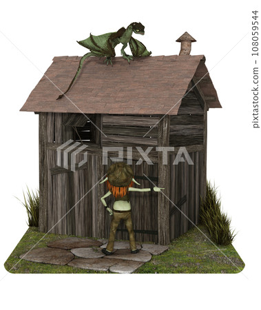 Young Green Dragon on the Roof of a Goblin Shack Young Green Dragon on the Roof of a Goblin Shack 108059544