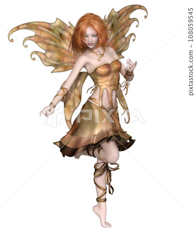 Pretty Fairy with Orange Dress and Wings 108059545