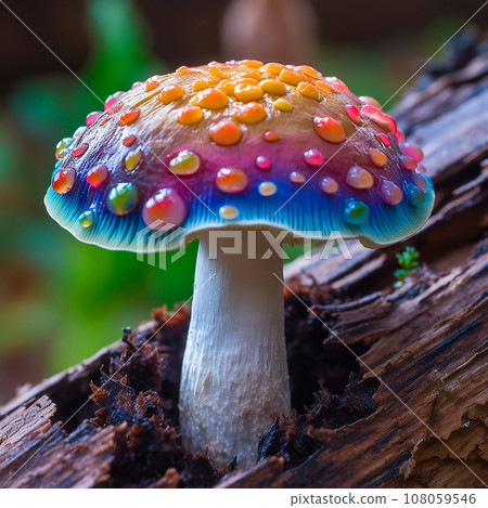 Fantastic unusual rainbow mushroom, magic magic mushroom, close-up. 108059546