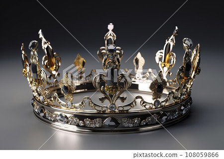 Beautuful shiny crown with medieval ornament and jeewelry. Ancient king or quenn crown. Generated AI. 108059866