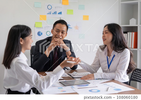 Business team to calculate financial information to invest in new projects. financial manager meeting. laptop and calculators for calculating money and tax in office 108060180