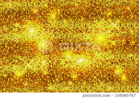 Vector background of sequined golden seamless texture. Backdrop with gold and shiny paillettes. Textured pattern for wallpaper or celebration decoration. Tinsel and sparkle fabric yellow surface Vector background of sequined golden seamless texture. Backdrop with gold and shiny paillettes. Textured pattern for wallpaper or celebration decoration. Tinsel and sparkle fabric yellow surface 108060767