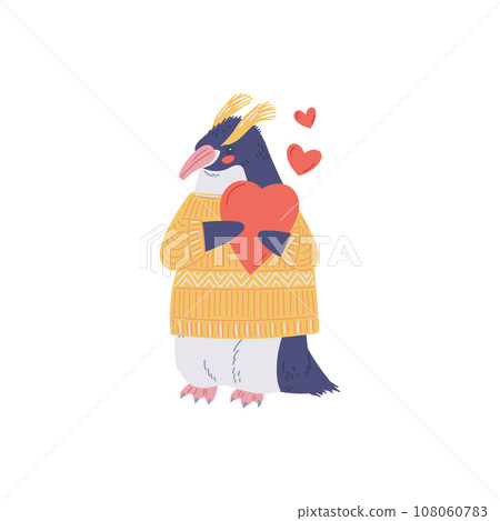 Penguin with red heart, vector illustration isolated on white. Penguin with red heart, vector illustration isolated on white. 108060783