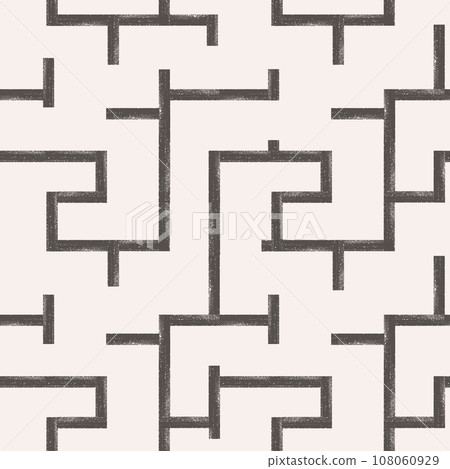 Abstract bold line labyrinth seamless pattern. Monochrome maze lines ornament. Brush strokes vector background. Abstract bold line labyrinth seamless pattern. Monochrome maze lines ornament. Brush strokes vector background. 108060929