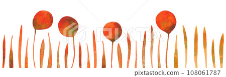 Watercolor sketches of autumn flowers. Border of orange flowers and grass for your design. Can be used as a seamless pattern 108061787