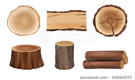 Wooden banners. Tree realistic textures decent vector top view trunks collection Wooden banners. Tree realistic textures decent vector top view trunks collection 108062055