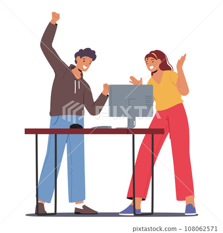 Happy Business Characters Comes Together In Teamwork, Their Smiles Reflecting Shared Success And Joy. Together 108062571