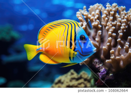 Fish over a coral reef in the sea. Generative AI 108062664