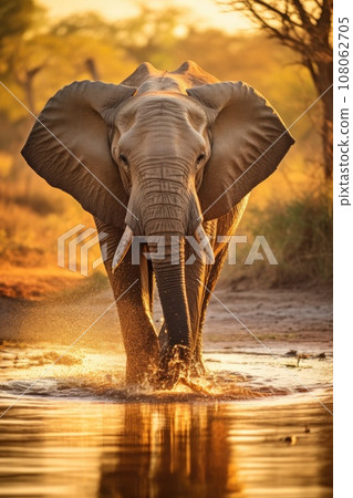 An elegant elephant in the heart of an African savannah An elegant elephant in the heart of an African savannah 108062705