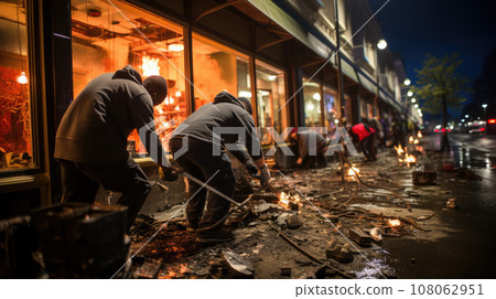 Looting and destructions. Looters seen breaking into the store 108062951