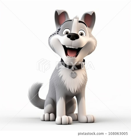 Husky, fluffy funny cute dog 3d illustration on white, unusual avatar, cheerful pet Husky, fluffy funny cute dog 3d illustration on white, unusual avatar, cheerful pet 108063005