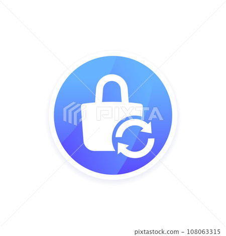 Return policy round icon with a bag Return policy round icon with a bag 108063315