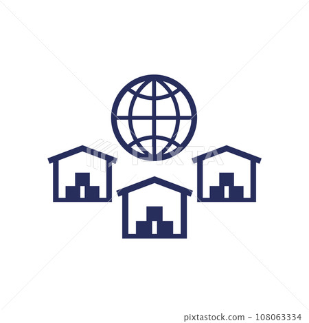 Global sourcing icon with warehouses 108063334
