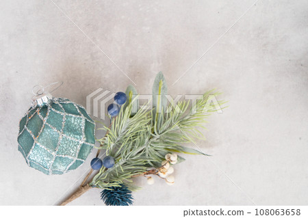 Christmas decorations over gray background 108063658