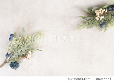 Christmas decorations over gray background 108063661