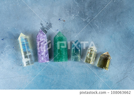 Healing crystals on brown background 108063662