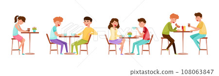 People Character Eating Street Food at Cafe Outdoor Vector Set People Character Eating Street Food at Cafe Outdoor Vector Set 108063847