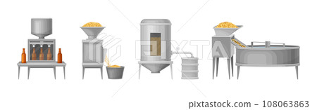 Stages of Beer Production with Brewing and Bottling Vector Set Stages of Beer Production with Brewing and Bottling Vector Set 108063863