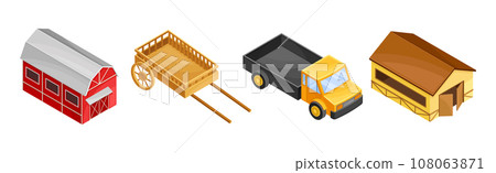 Gardening and Farm with Wagon, Truck, Granary and Barn House Isometry Vector Set Gardening and Farm with Wagon, Truck, Granary and Barn House Isometry Vector Set 108063871