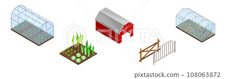 Gardening and Farm with Barn, Fence and Greenhouse Isometry Vector Set Gardening and Farm with Barn, Fence and Greenhouse Isometry Vector Set 108063872