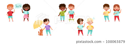 Little Kid Characters Playing Fair and Honestly Vector Illustration Set Little Kid Characters Playing Fair and Honestly Vector Illustration Set 108063879