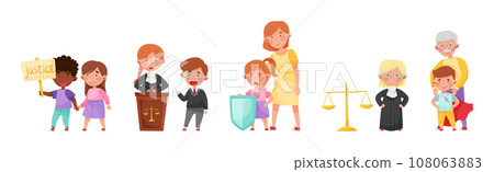 Little Kid Characters Playing Fair and Honestly Vector Illustration Set 108063883