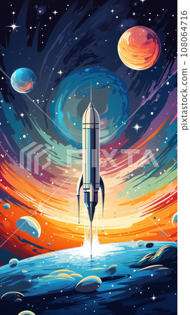 Spaceship rocket flies in space 108064716