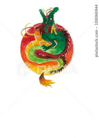Cool New Year's card material with hand-drawn watercolor illustrations 2024/Reiwa 6 Dragon Year New Year's card template 108066944